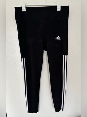 Adidas Aeroready Black & White 3 Stripe Leggings With Pocket Size XL